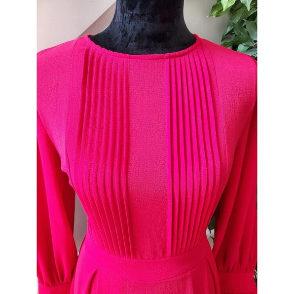 Women's Solid Red Polyester Round Neck Long Sleeve Knee Length Dress Size Small - Picture 7 of 12